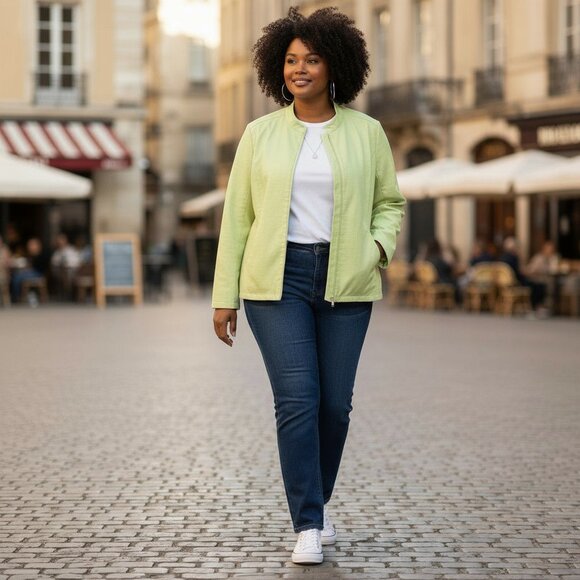 Eileen Fisher Woman Quilted Minimalist Pastel Green Cotton Blend Zip Jacket 1X - Picture 14 of 14